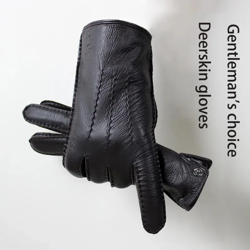 Winter Driving Leather Deerskin Gloves Men's Fashion New Wool Lining