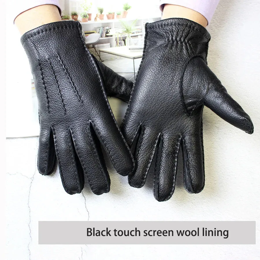 Winter Driving Leather Deerskin Gloves Men's Fashion New Wool Lining