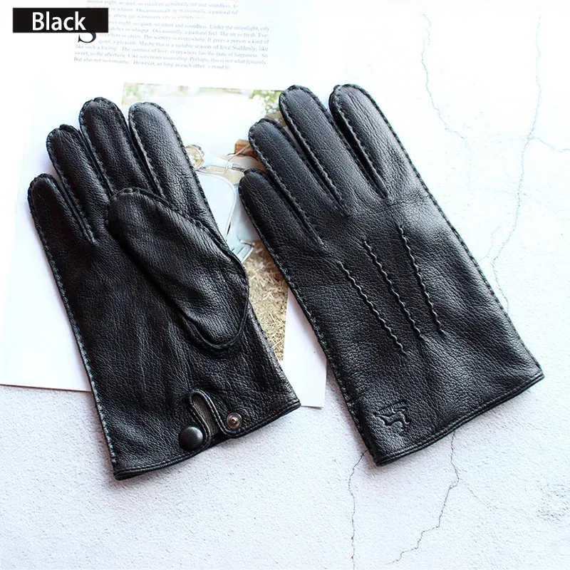 Winter Driving Leather Deerskin Gloves Men's Fashion New Wool Lining