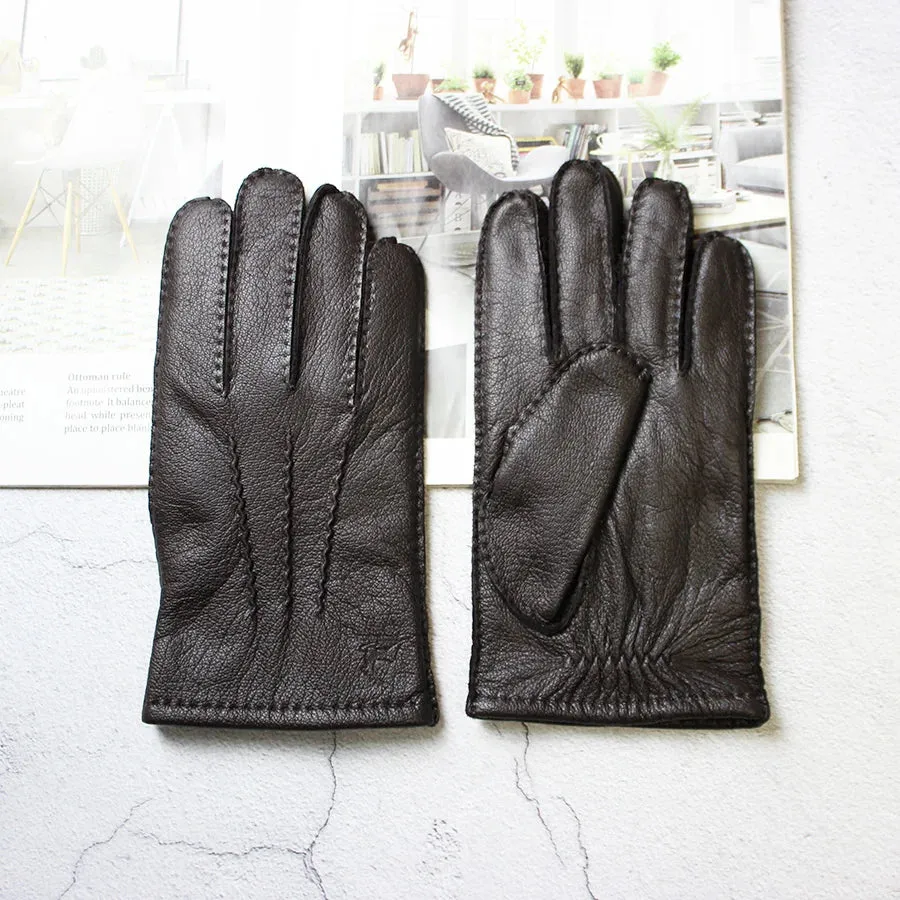 Winter Driving Leather Deerskin Gloves Men's Fashion New Wool Lining