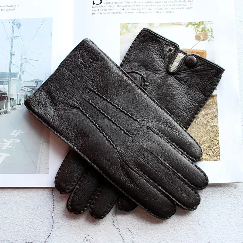 Winter Driving Leather Deerskin Gloves Men's Fashion New Wool Lining