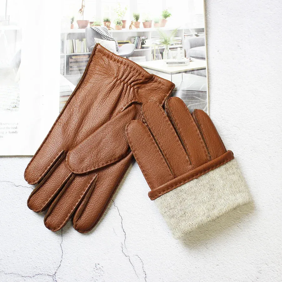 Winter Driving Leather Deerskin Gloves Men's Fashion New Wool Lining