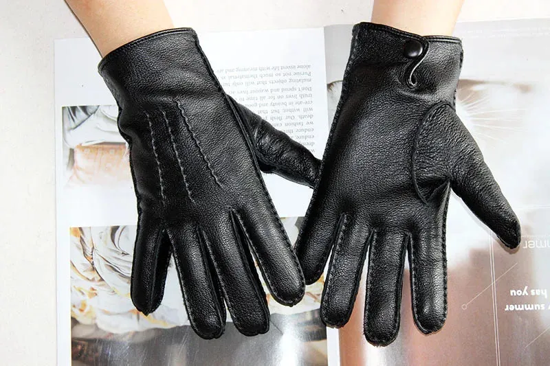 Winter Driving Leather Deerskin Gloves Men's Fashion New Wool Lining