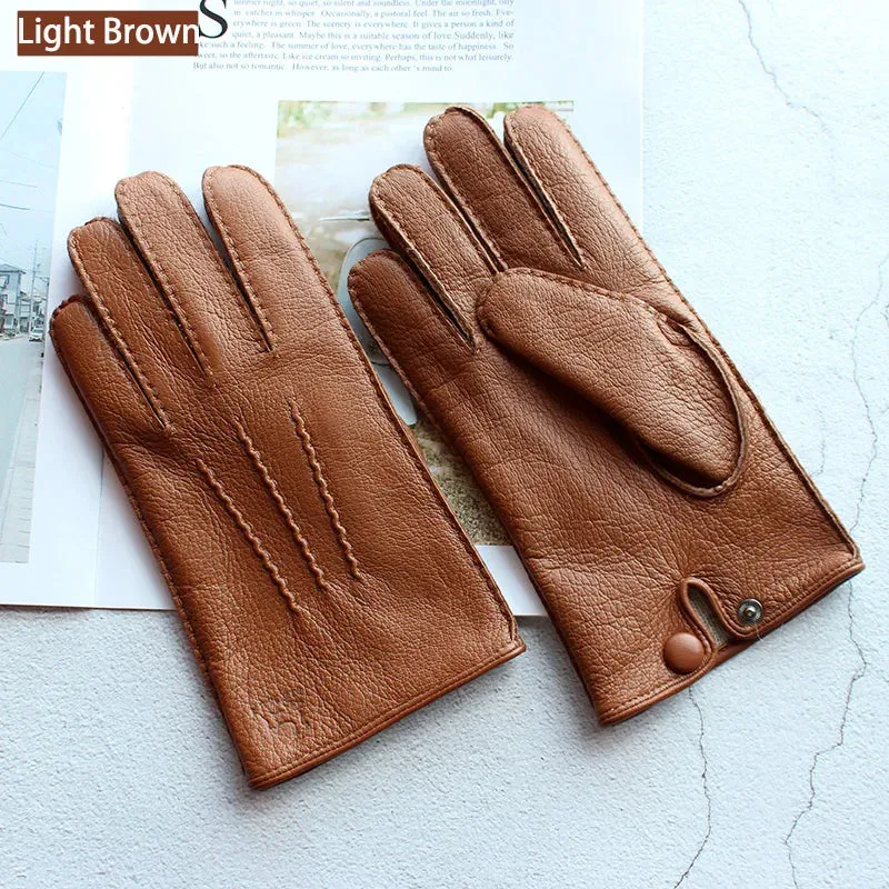 Winter Driving Leather Deerskin Gloves Men's Fashion New Wool Lining