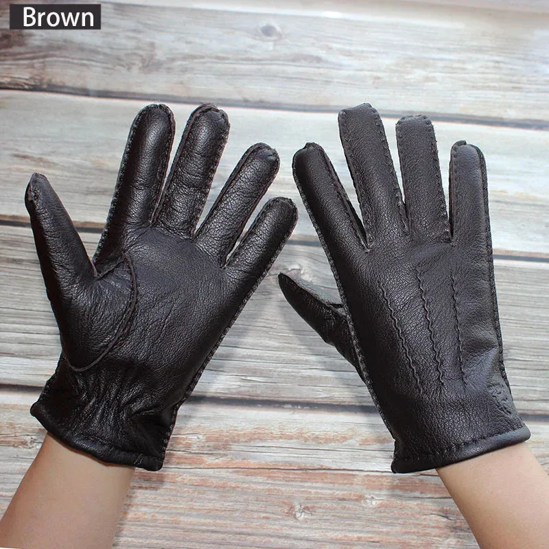 Winter Driving Leather Deerskin Gloves Men's Fashion New Wool Lining