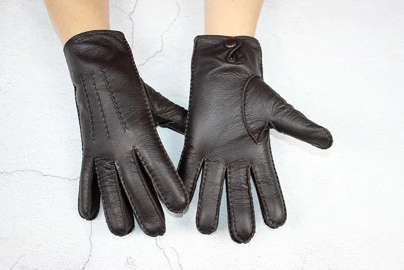 Winter Driving Leather Deerskin Gloves Men's Fashion New Wool Lining