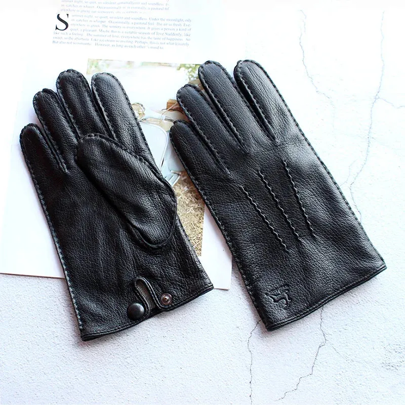 Winter Driving Leather Deerskin Gloves Men's Fashion New Wool Lining