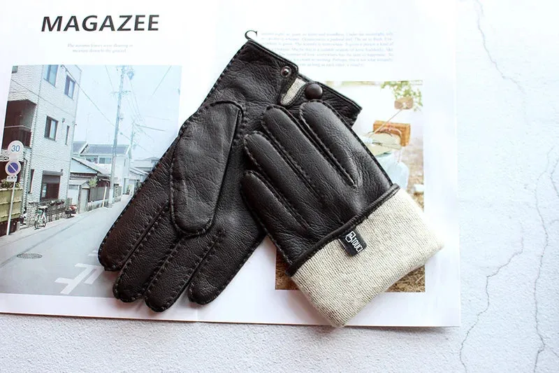 Winter Driving Leather Deerskin Gloves Men's Fashion New Wool Lining