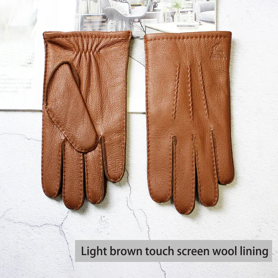 Winter Driving Leather Deerskin Gloves Men's Fashion New Wool Lining