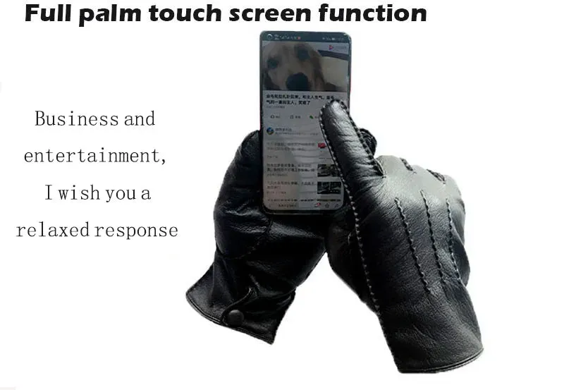 Winter Driving Leather Deerskin Gloves Men's Fashion New Wool Lining