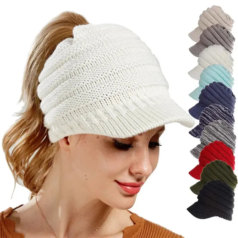 Women Soft Knitted Ponytail Beanies