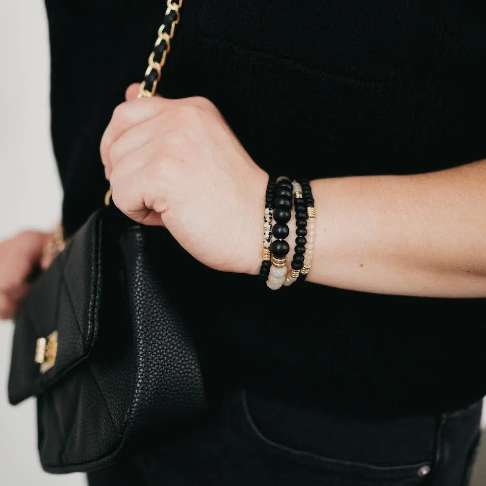 Wooden Bead and Stone Bracelet - Black