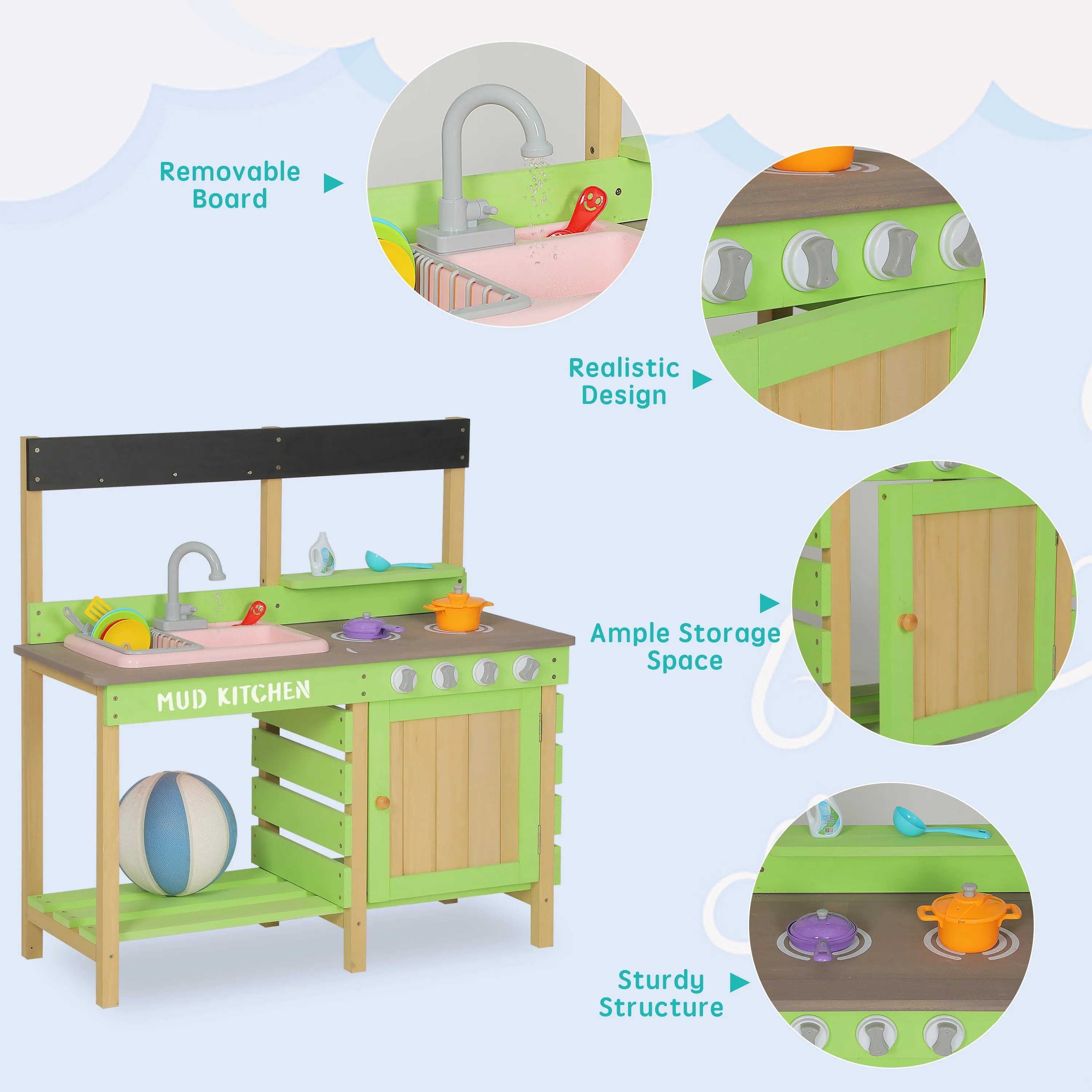 Wooden Play Kitchen Set Mud Kitchen Pretend Play