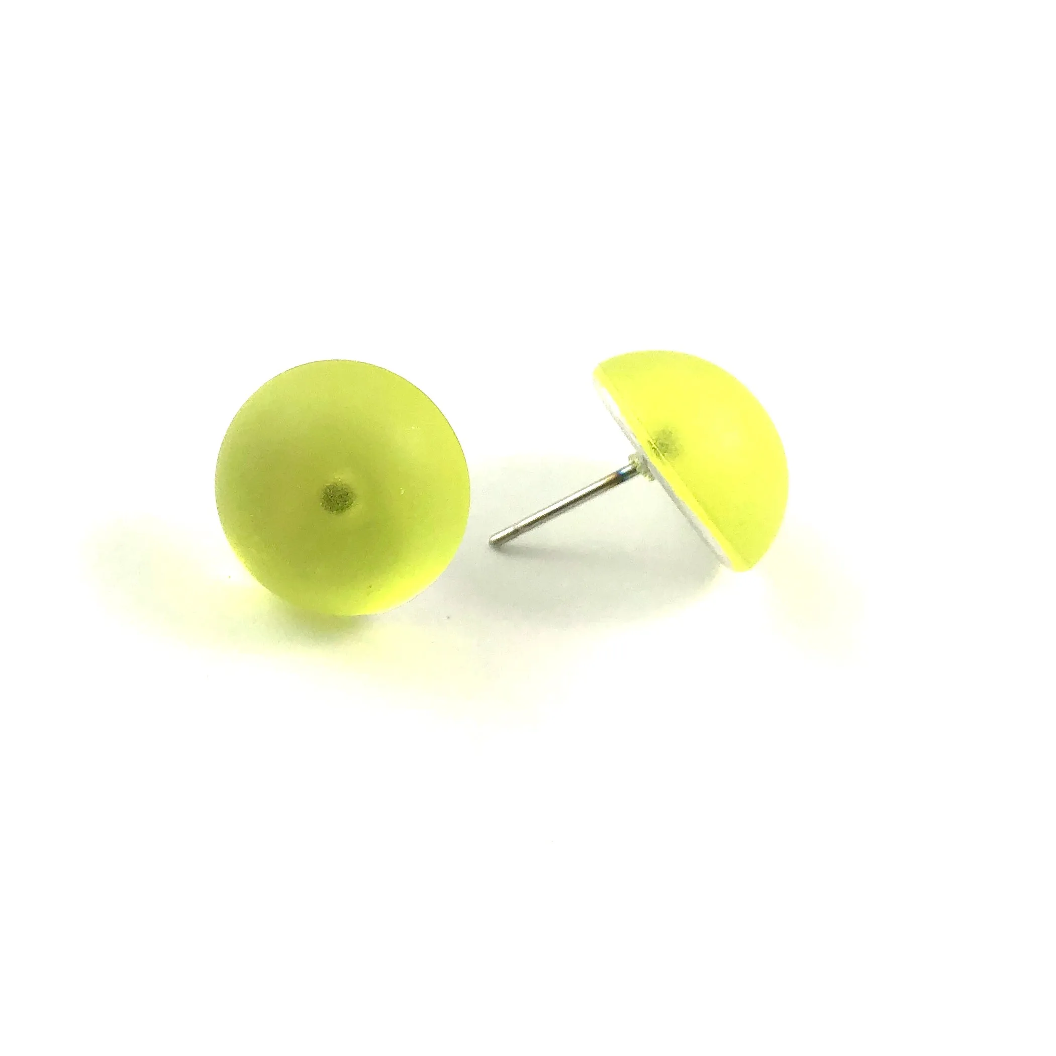 Yellow Foil Back Frosted Retro Button Stud Earrings