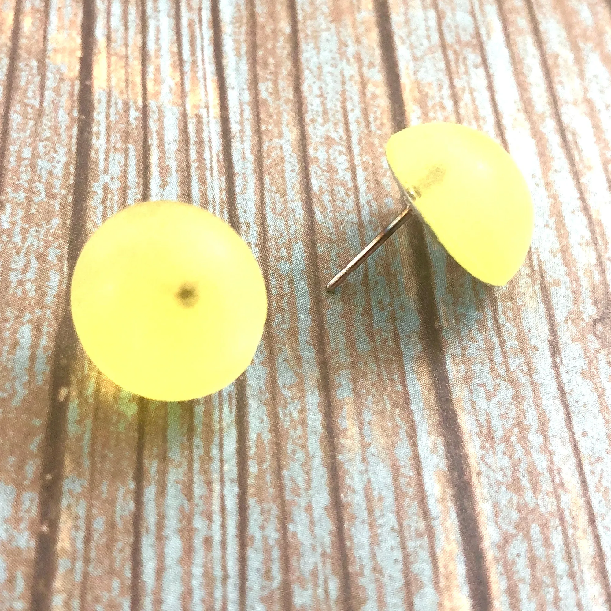 Yellow Foil Back Frosted Retro Button Stud Earrings