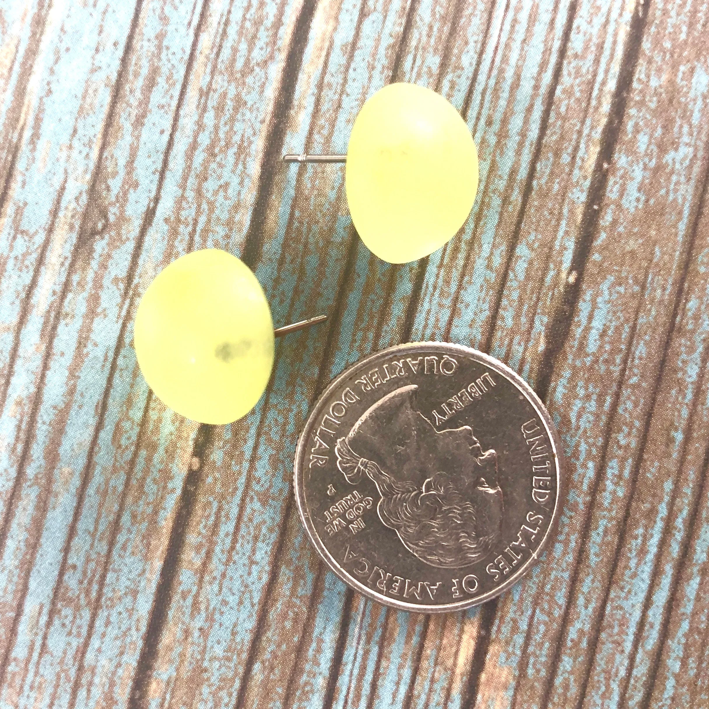 Yellow Foil Back Frosted Retro Button Stud Earrings