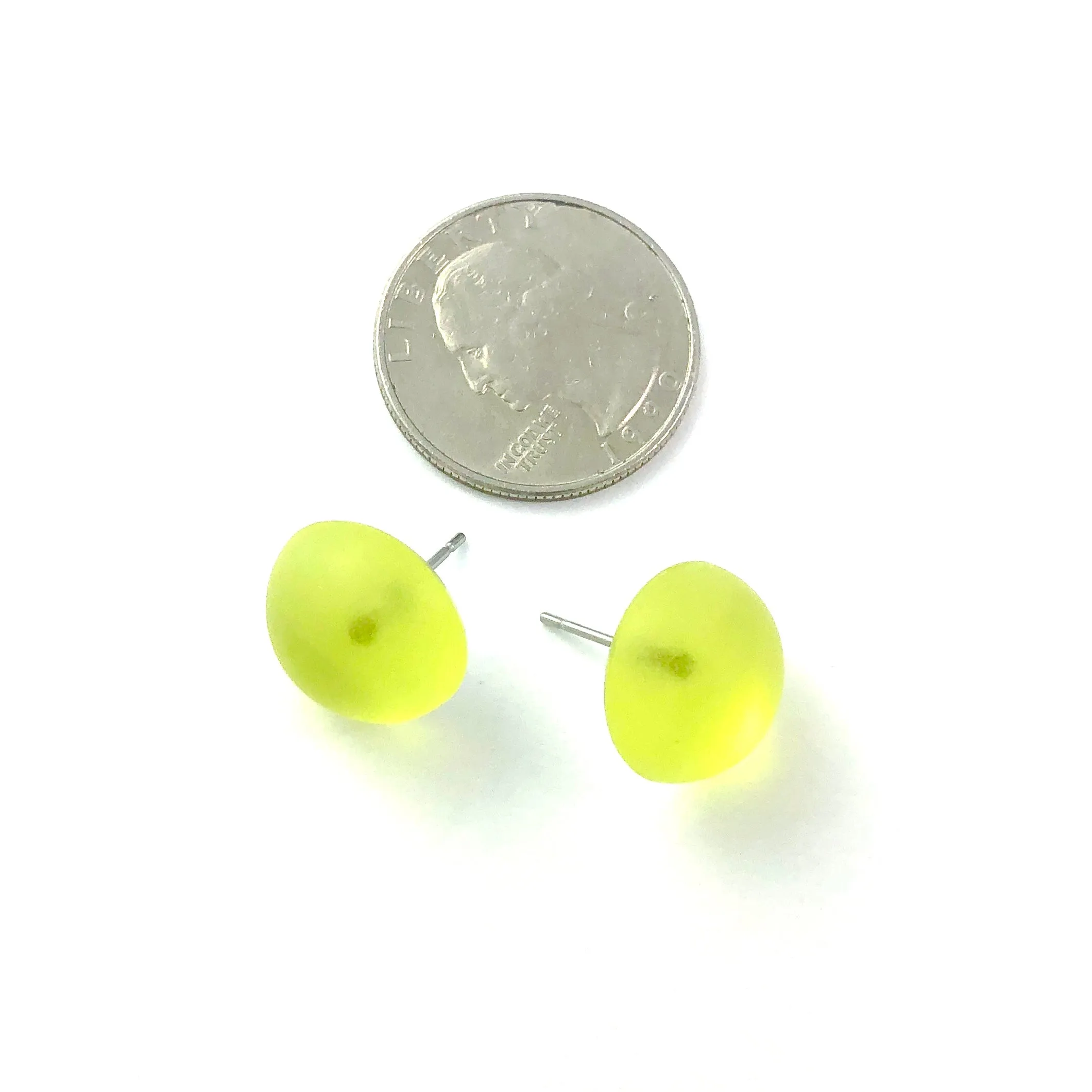 Yellow Foil Back Frosted Retro Button Stud Earrings